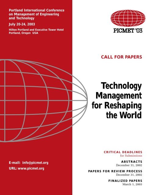 Technology Management for Reshaping the World - PICMET ...