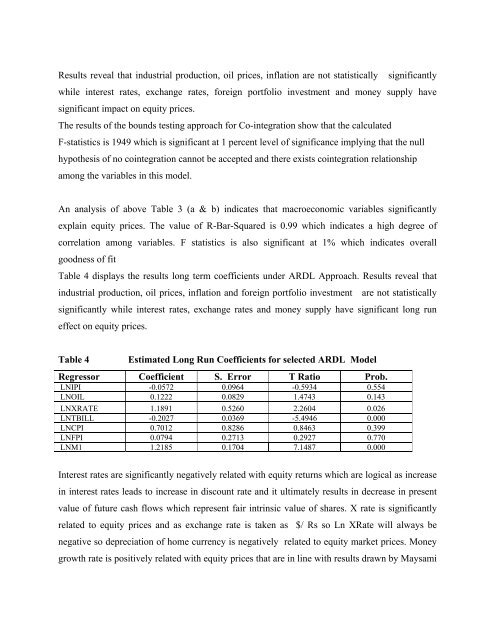 Macroeconomic Factors and Equity Prices - Pakistan Institute of ...