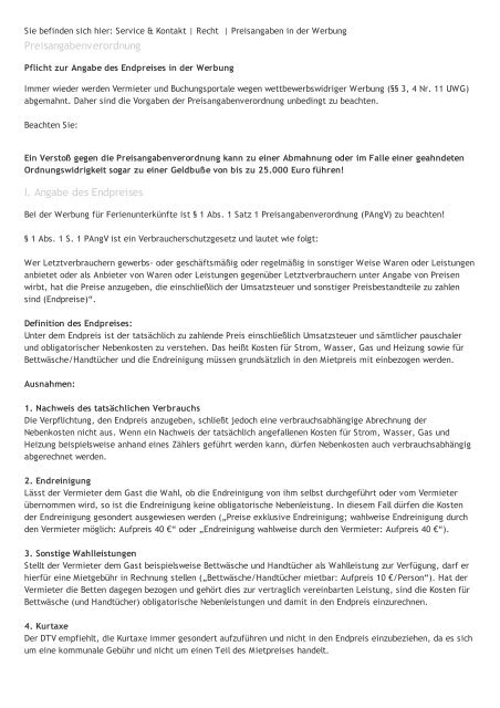 Preisangabenverordnung I. Angabe des Endpreises - Piding