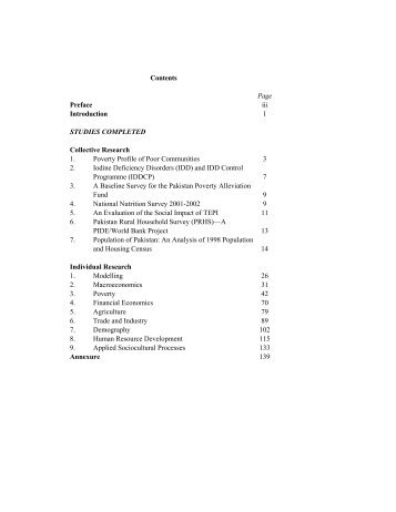 Contents Page Preface iii Introduction 1 STUDIES COMPLETED ...