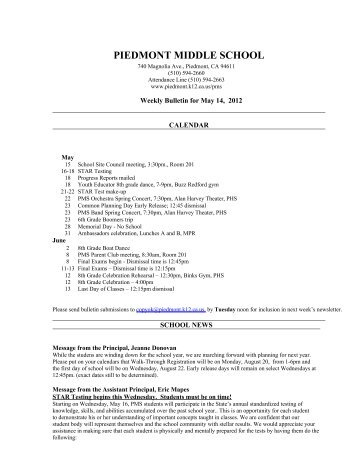 Bulletin 05/14/12 - Piedmont Unified School District