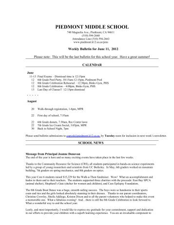PIEDMONT MIDDLE SCHOOL - Piedmont Unified School District