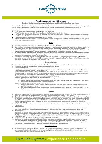 ALGEMENE VOORWAARDEN FUSTGEBRUIKER - Euro Pool System