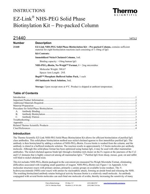EZ-Link NHS-PEG Solid Phase Biotinylation Kit â Pre ... - Pierce