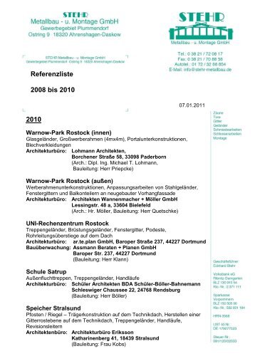 Referenzliste 2008 bis 2010 2010 - Stehr Metallbau