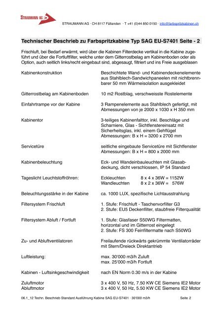 Kabine EU-S - Straumann AG Lufttechnik + Farbspritzkabinen