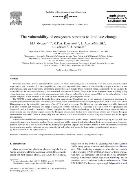 The vulnerability of ecosystem services to land use change