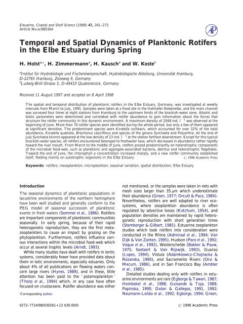 Temporal and Spatial Dynamics of Planktonic Rotifers in the Elbe ...