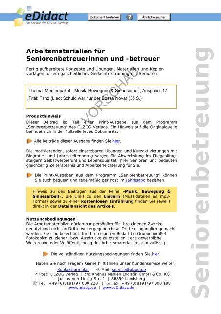 Seniorenbetreuung Arbeitsmaterialien für ... - bei eDidact