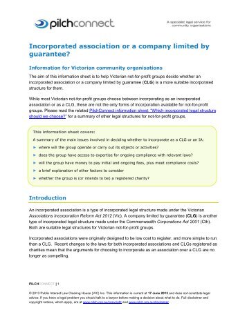 Incorporated association or company limited by guarantee? - pilch