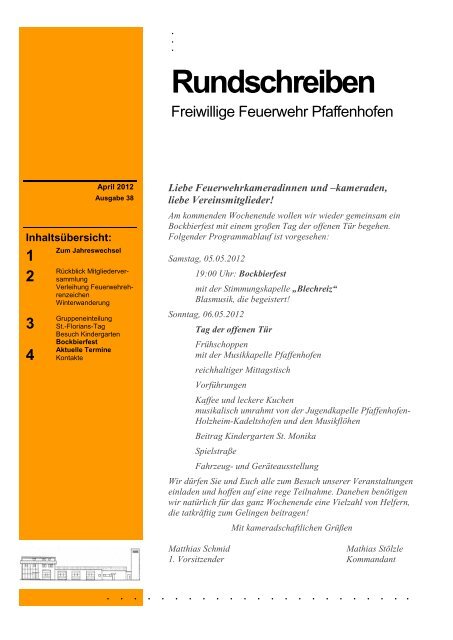 Rundschreiben - Freiwillige Feuerwehr Pfaffenhofen