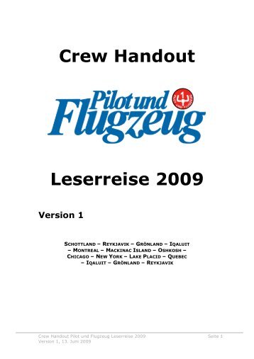 Crew Handout Leserreise 2009 Version 1 - Pilot und Flugzeug