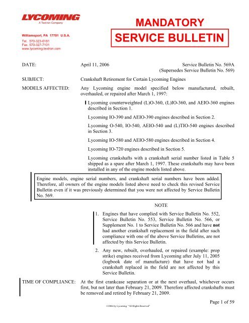 Service Bulletin No. 569A