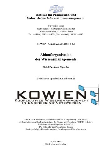 Ablauforganisation des Wissensmanagements (779 KB) - Institut fÃ¼r ...