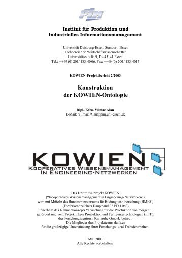 Konstruktion der KOWIEN-Ontologie - Institut fÃ¼r Produktion und ...