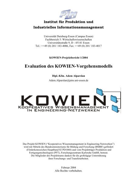 Evaluation des KOWIEN-Vorgehensmodells - Institut fÃ¼r Produktion ...