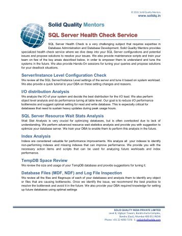 Solid Quality Mentors SQL Server Health Check Service - Pinal Dave