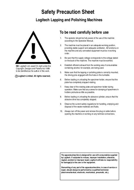 Safety Precaution Sheet To be read carefully before use - Logitech Ltd