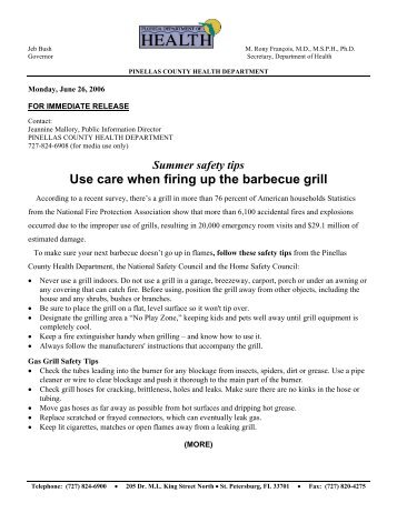 Use care when firing up the barbecue grill - Pinellas County Health ...