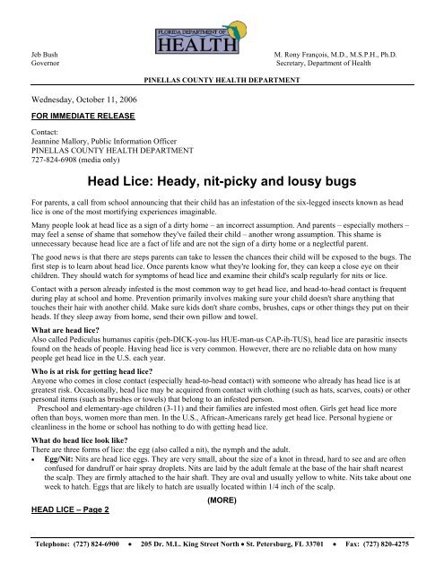 Head Lice - Pinellas County Health Department