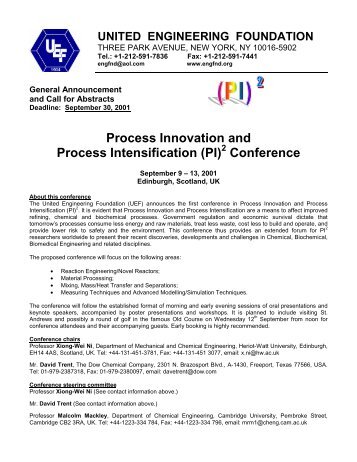 Proposal for Process Innovation and Process Intensification (PI)2 ...