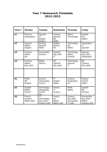 revision timetable year 7