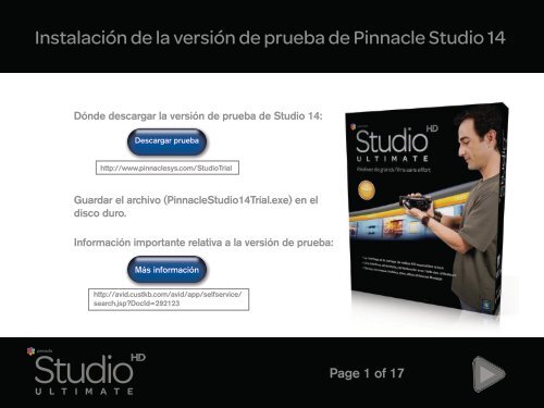 InstalaciÃ³n de la versiÃ³n de prueba de Pinnacle Studio 14