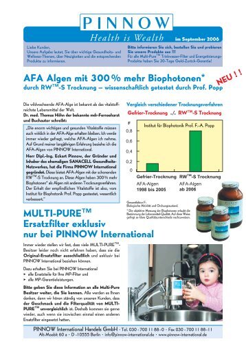 Ersatzfilter exklusiv nur bei PINNOW International