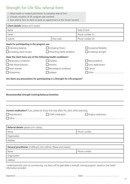 Strength for Life 50+ referral form - Falls Prevention in SA