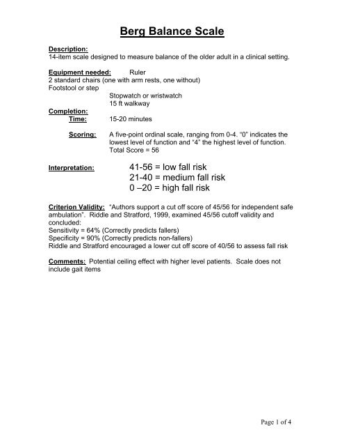 Berg Balance Scale - Falls Prevention in SA