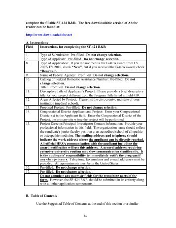 Standard Form 424 (R&R) - HRSA