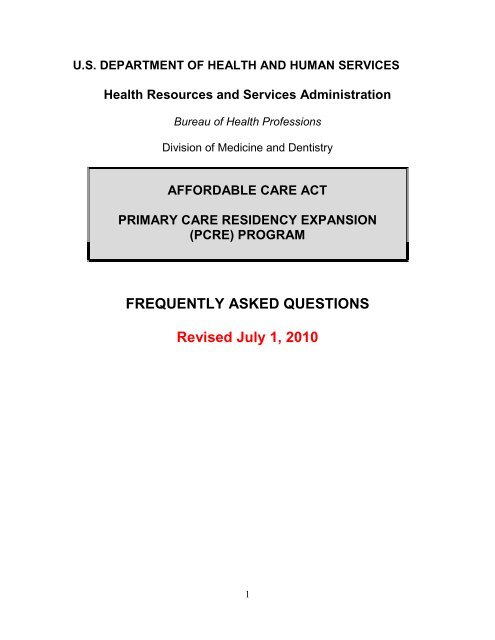 Primary Care Residency Expansion (PCRE) Program - HRSA