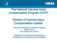 Report from the Division of Vaccine Injury Compensation - HRSA