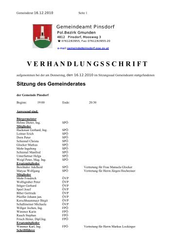Gemeinderatsprotokoll - Pinsdorf - Land OberÃ¶sterreich