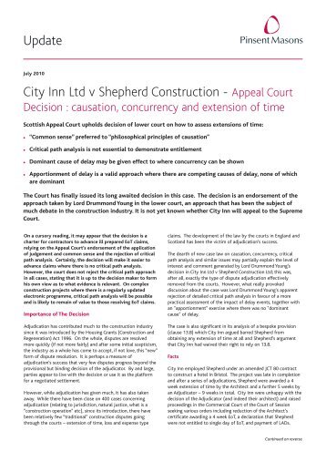City Inn Ltd v Shepherd Construction - Jul 10 ... - Pinsent Masons