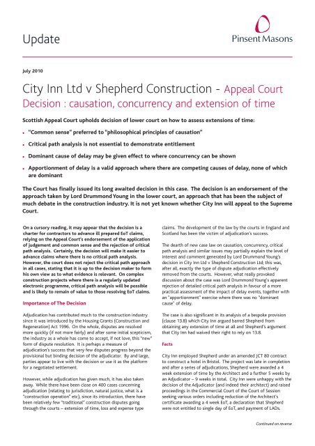 City Inn Ltd v Shepherd Construction - Jul 10 ... - Pinsent Masons