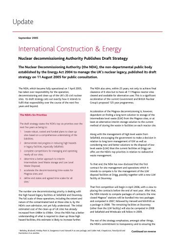 NUCLEAR DECOMMISSIONING AUTHORITY ... - Pinsent Masons