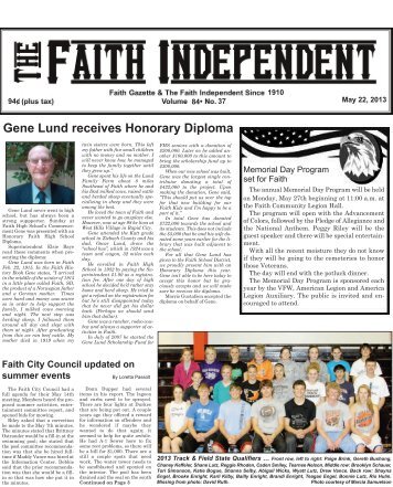 May 22, 2013 â¢ The Faith Independent - Pioneer Review