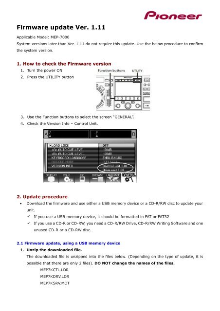 Download the update instructions - Pioneer