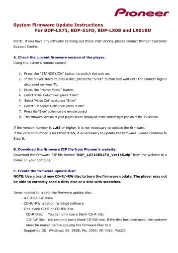 Download the update instructions - Pioneer