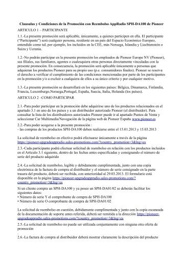 términios y condiciones de la promoción (pdf) - Pioneer