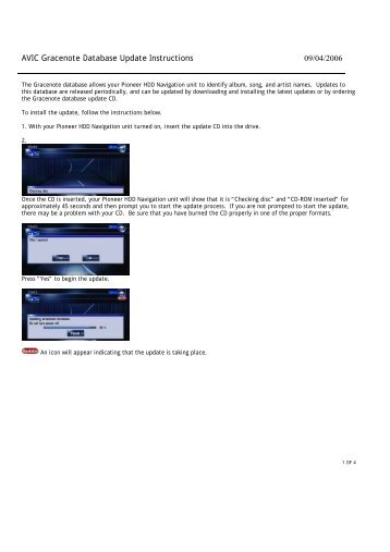 AVIC Gracenote Database Update Instructions - Pioneer