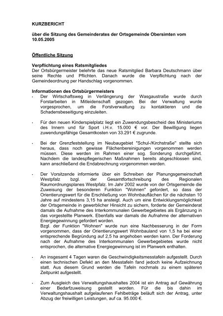 Gemeinderatssitzung vom 10.05.2005 - GR Obersimten