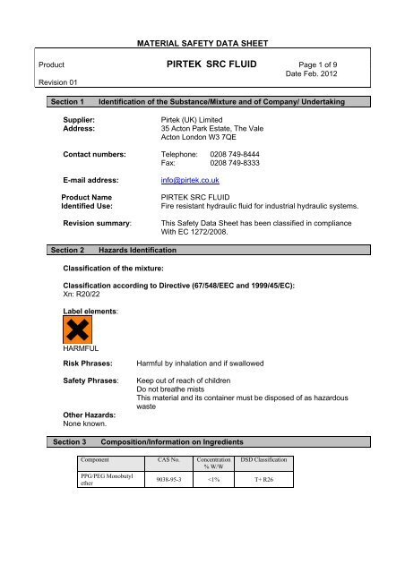 SRC Fluid data sheet - Pirtek