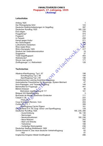 INHALTSVERZEICHNIS Flugsport, 17. Jahrgang, 1925 (Auszug ...