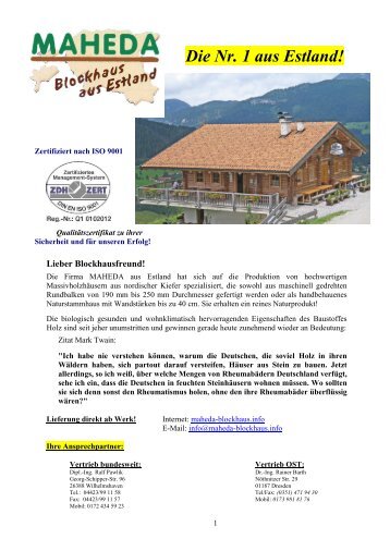 Maheda Blockhaus Preise Katalog - Blockhaus bauen günstig
