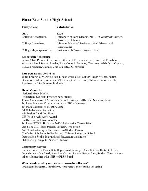 Teddy Xiong Plano Independent School District