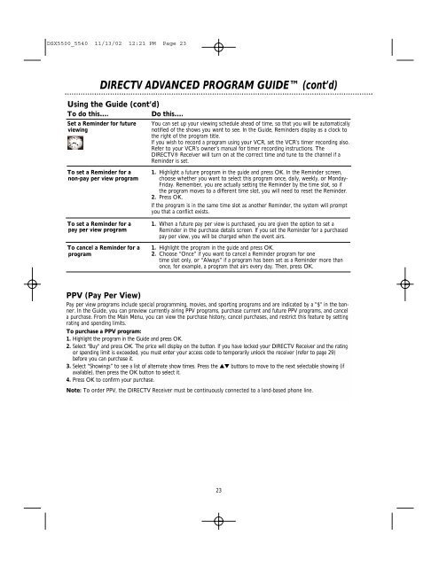 DSX 5500 DSX 5540 DIRECTV® Receiver User Manual