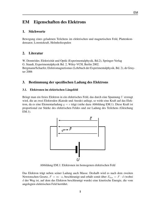 Spezifische Ladung Des Elektrons EM Spezifische Ladung des Elektrons