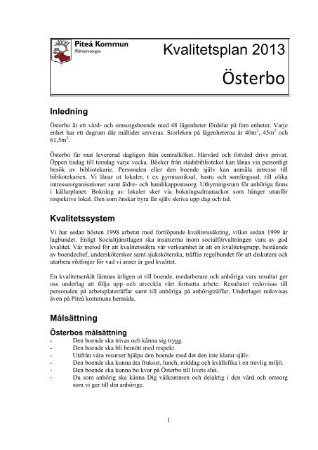 Kvalitetsplan 2013 (pdf, 122kb) - Piteå kommun